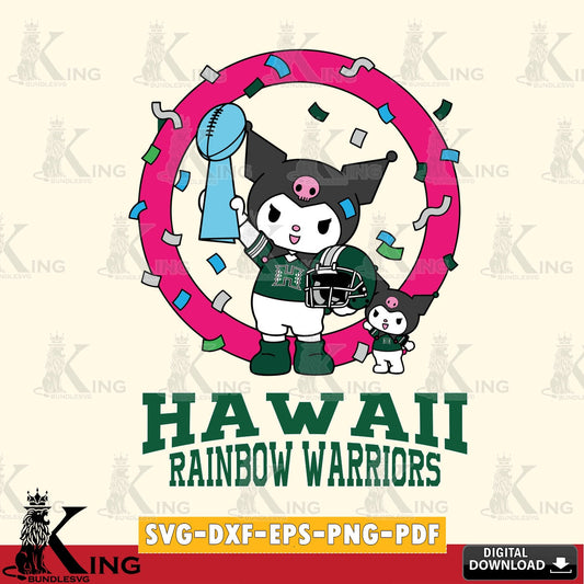 Hawaii Rainbow Warriors Kuromi Football Champion SVG file, Cricut, Cut file  , Digital Download , Instant Download, Sanrio svg, Clipart