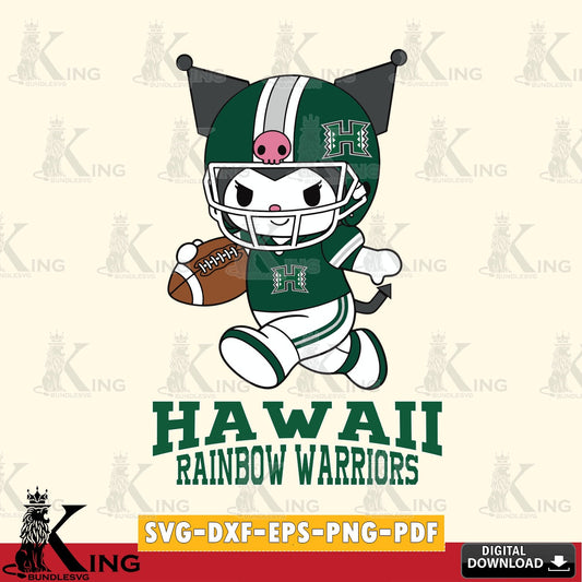 Hawaii Rainbow Warriors Kuromi Football Run SVG file, Cricut, Cut file  , Digital Download , Instant Download, Sanrio svg, Clipart