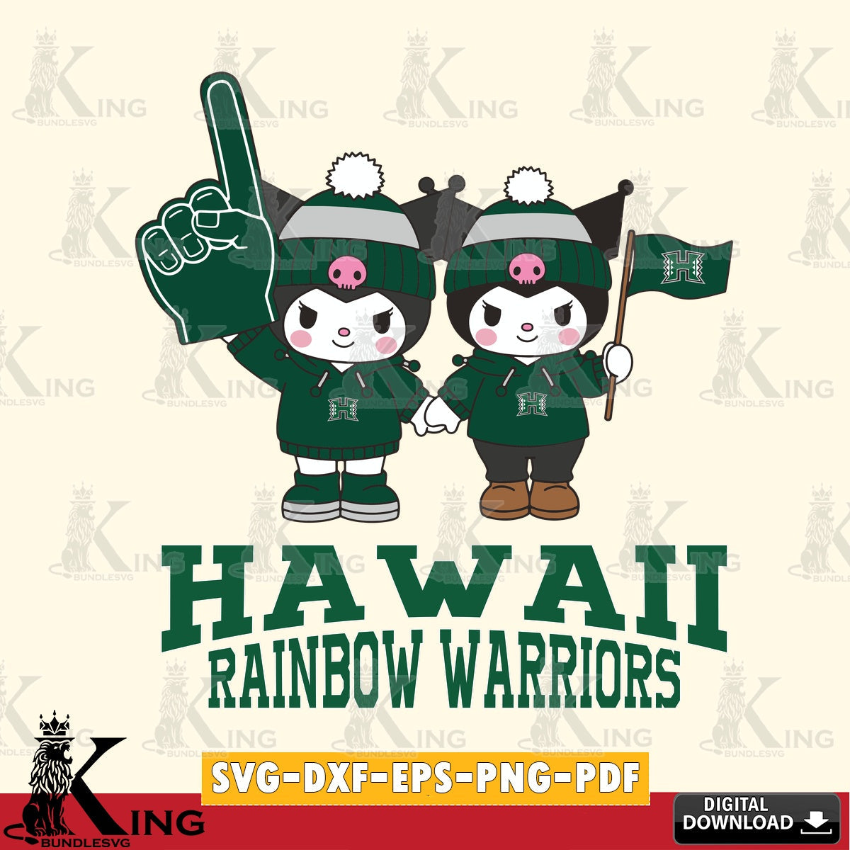 Hawaii Rainbow Warriors Kuromi rugby Fan SVG file, Cricut, Cut file  , Digital Download , Instant Download, Sanrio svg, Clipart