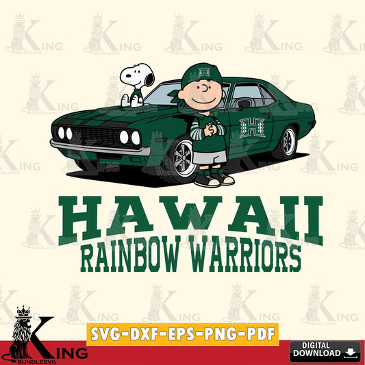 Hawaii Rainbow Warriors Peanuts Muscle Car SVG, Cricut, Cut file  , Digital Download , Instant Download, Peanuts svg, NCAA svg, Football svg, Sport svg