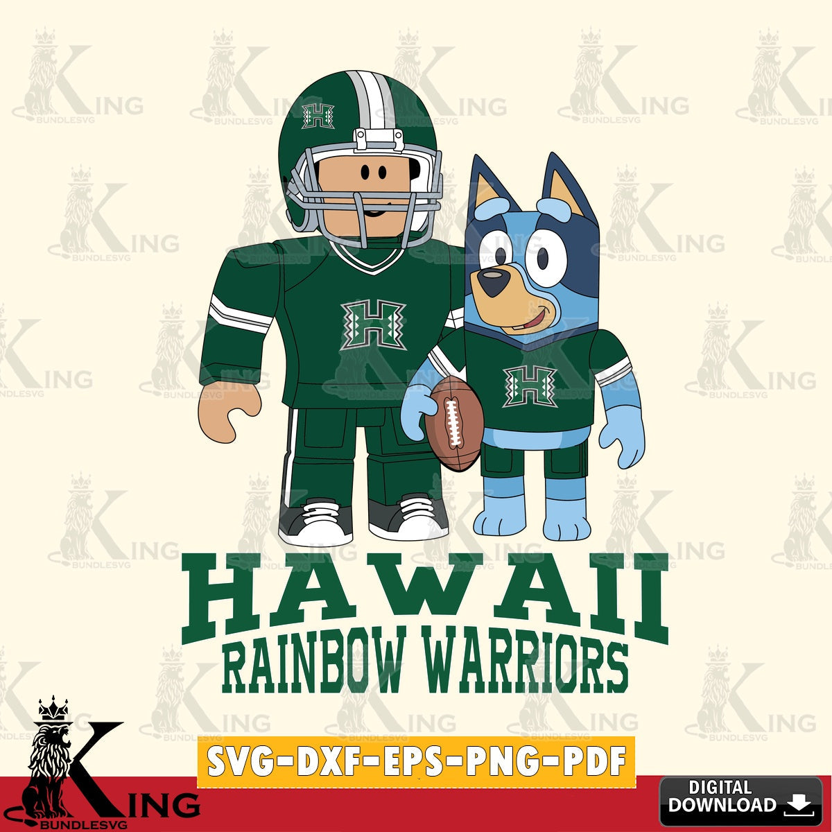 Hawaii Rainbow Warriors Roblox & Bluey Football SVG file , NCAA Cricut,  File cut , Digital Download , PDF File