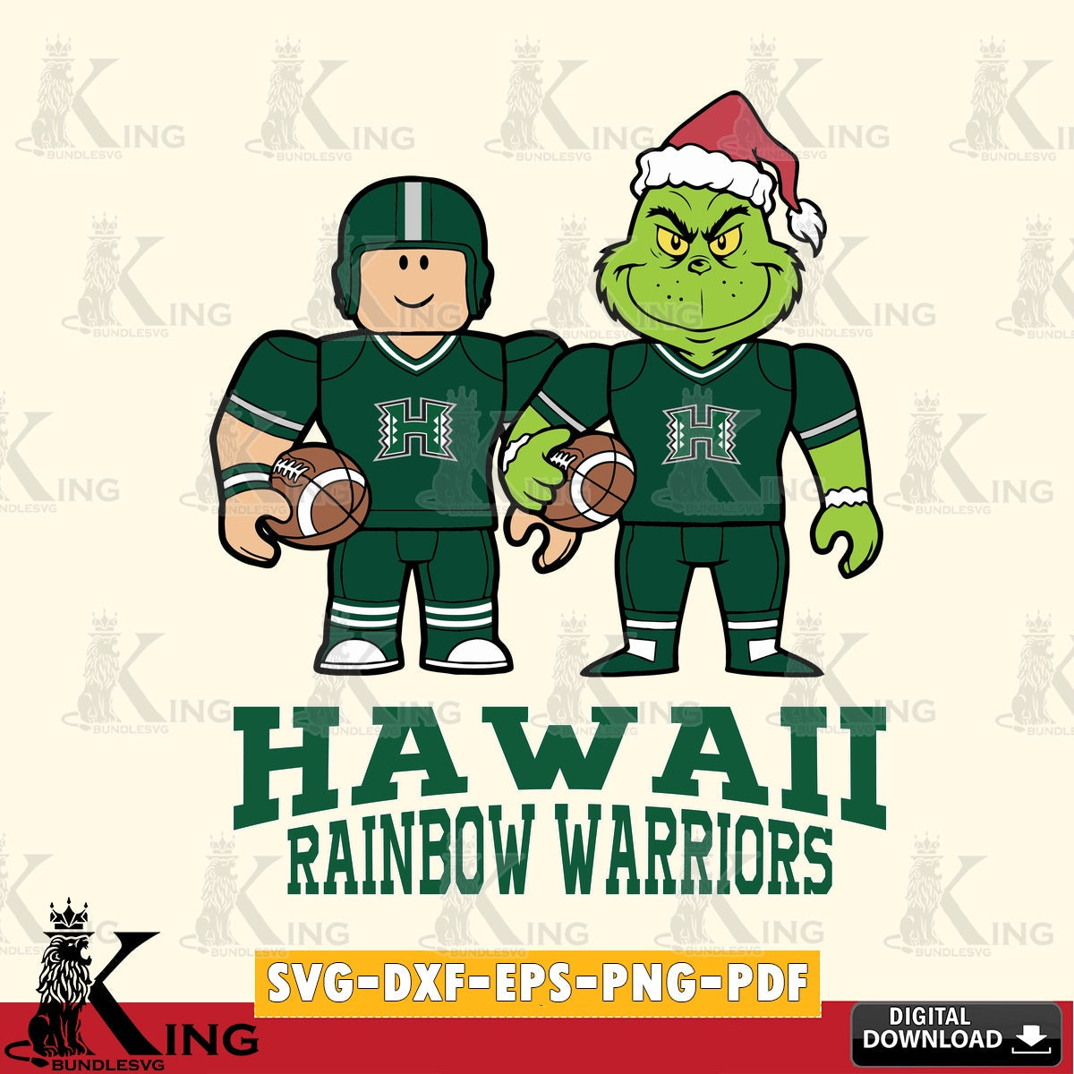 Hawaii Rainbow Warriors Roblox & Grinch Football SVG file , NCAA Cricut,  File cut , Digital Download , PDF File
