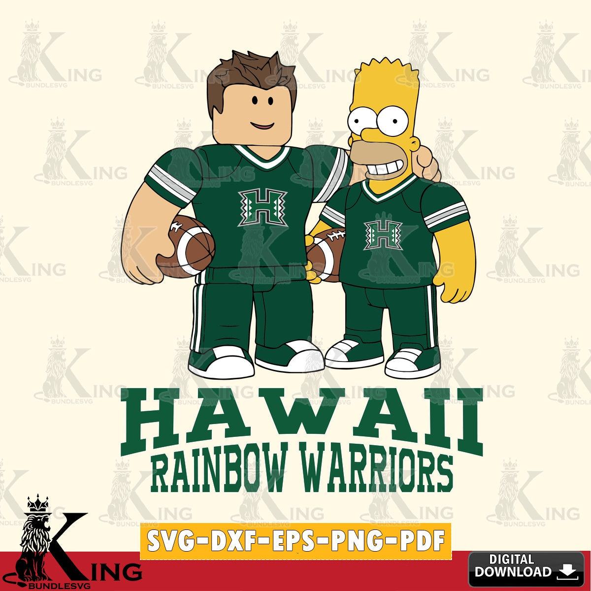 Hawaii Rainbow Warriors Roblox & Homer Simpson Football SVG file , NCAA Cricut,  File cut , Digital Download , PDF File
