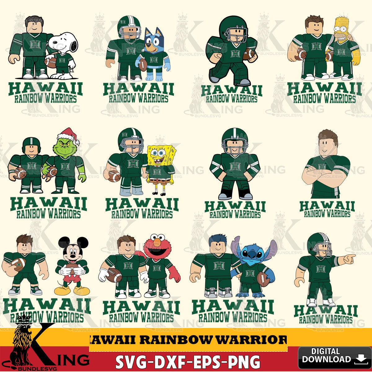 Hawaii Rainbow Warriors Roblox With Friends football NCAA Bundle SVG file , NCAA Cricut,  File cut , Digital Download , PDF File