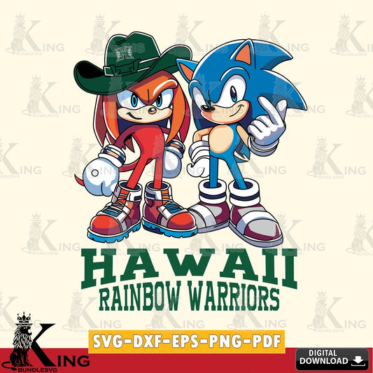 Creative design featuring Hawaii Rainbow Warriors Sonic & Knuckles football mascot cut file ideal for vinyl projects and T-shirt