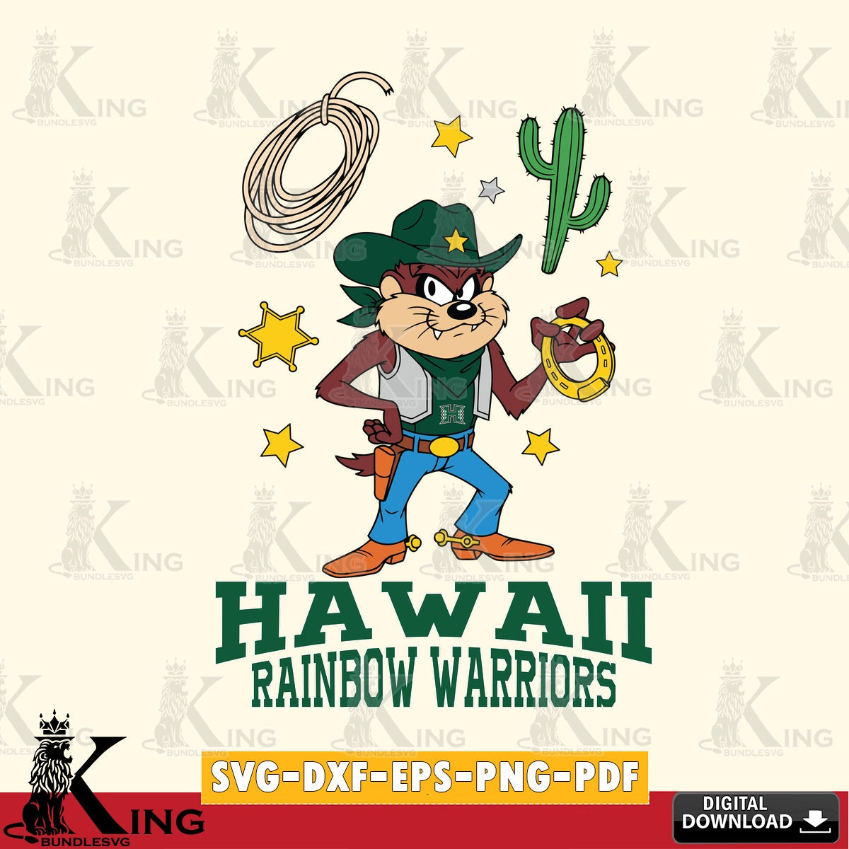 Hawaii Rainbow Warriors Taz Cowboy Western SVG file, Cut file  , Digital Download , Instant Download, Taz svg, NCAA svg