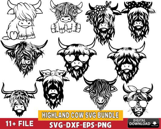 Highland Cow Svg Bundle ,Highland Cow SVG DXF EPS PNG, Cricut, for Cricut, Silhouette, Digital Download , file cut