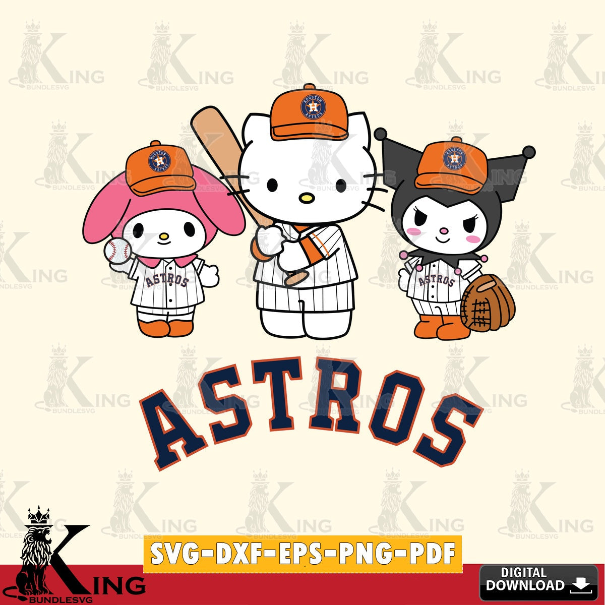 Vector design showing Houston Astros cute kawaii friends, a digital file for silhouette cameo and cricut projects.