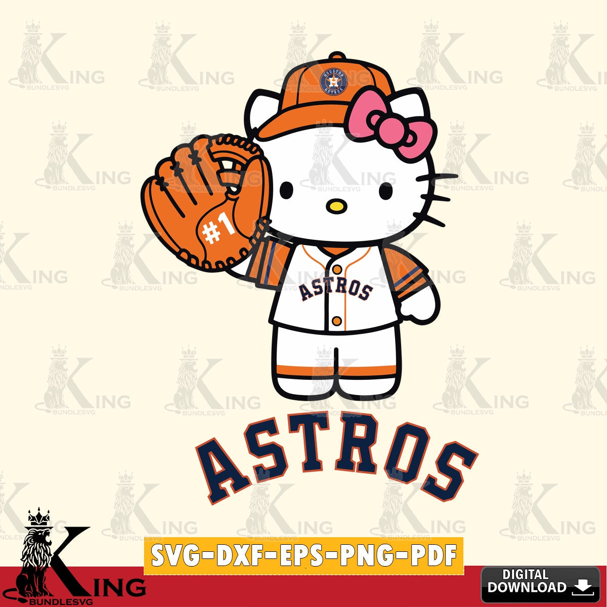 All-in-one bundle of Houston Astros Hello Kitty Baseball crafting file for iron-on transfer and vinyl decals