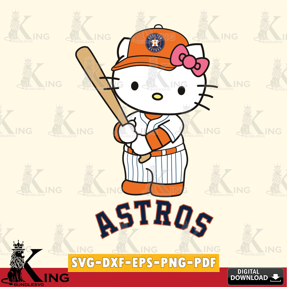 Ultimate set containing Houston Astros Hello Kitty baseball batter digital clipart compatible with laser engraving and cutting