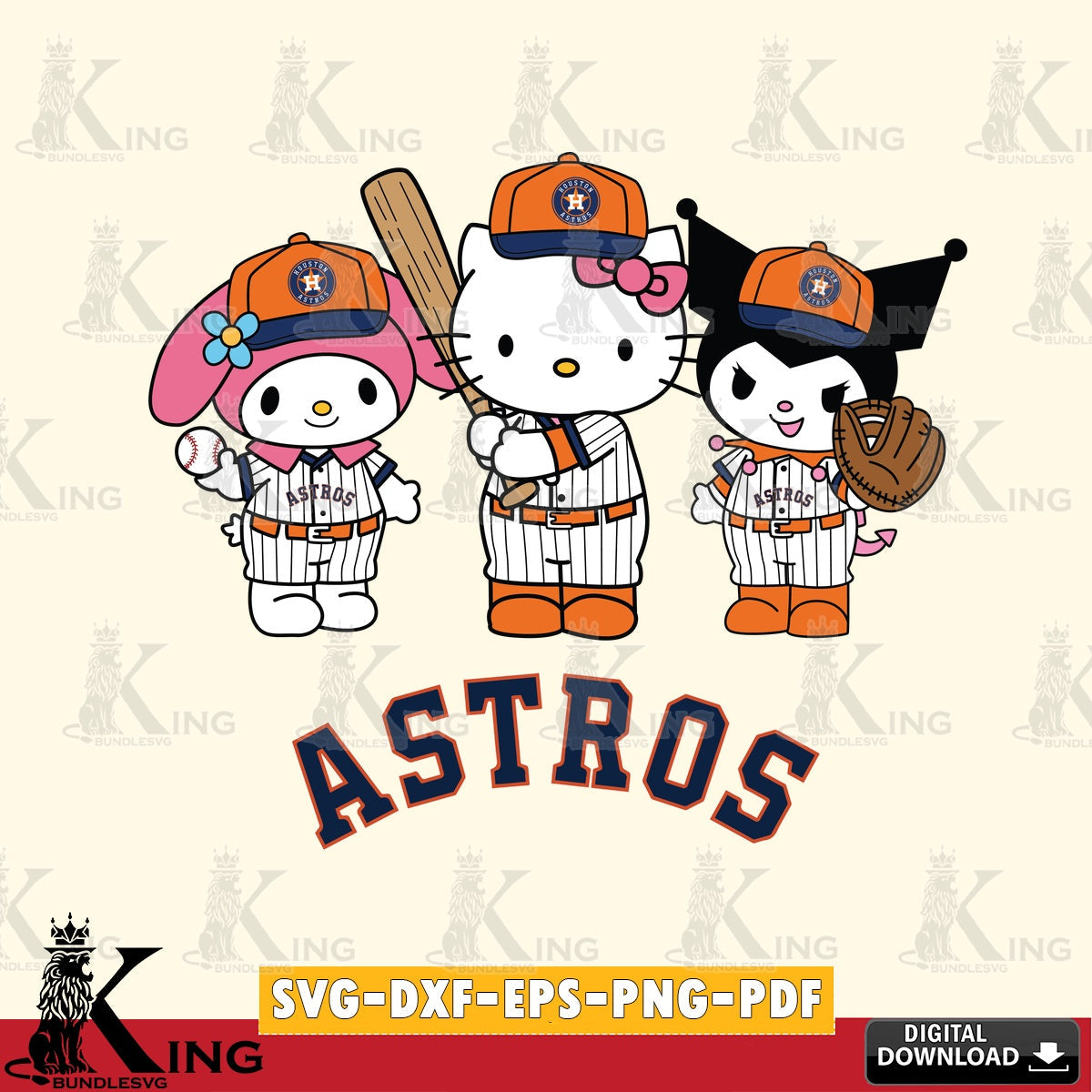 Artistic drawing of a Houston Astros Kawaii team baseball player digital download for Cricut Maker and paper crafts
