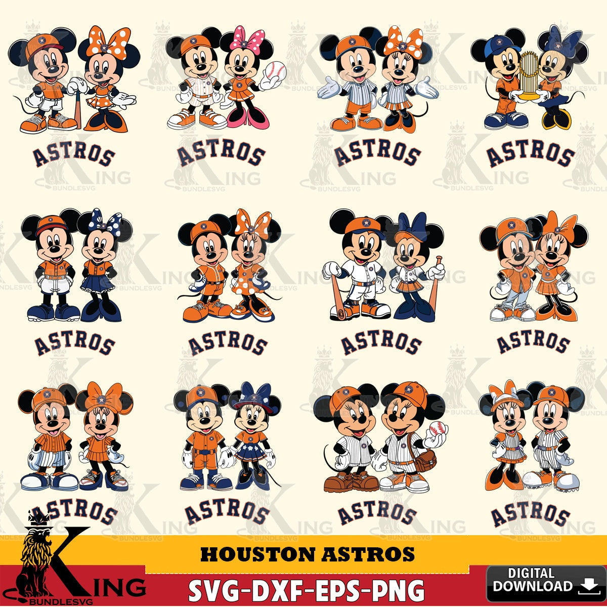 Houston Astros Mickey Minnie Baseball Player MLB Bundle SVG file , For Cricut,  File cut , Digital Download , PDF File, Cut Files