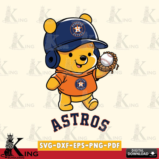 Vector design showing a Houston Astros Pooh Bear Baseball image; SVG PNG files perfect for Cricut and Silhouette cutting.