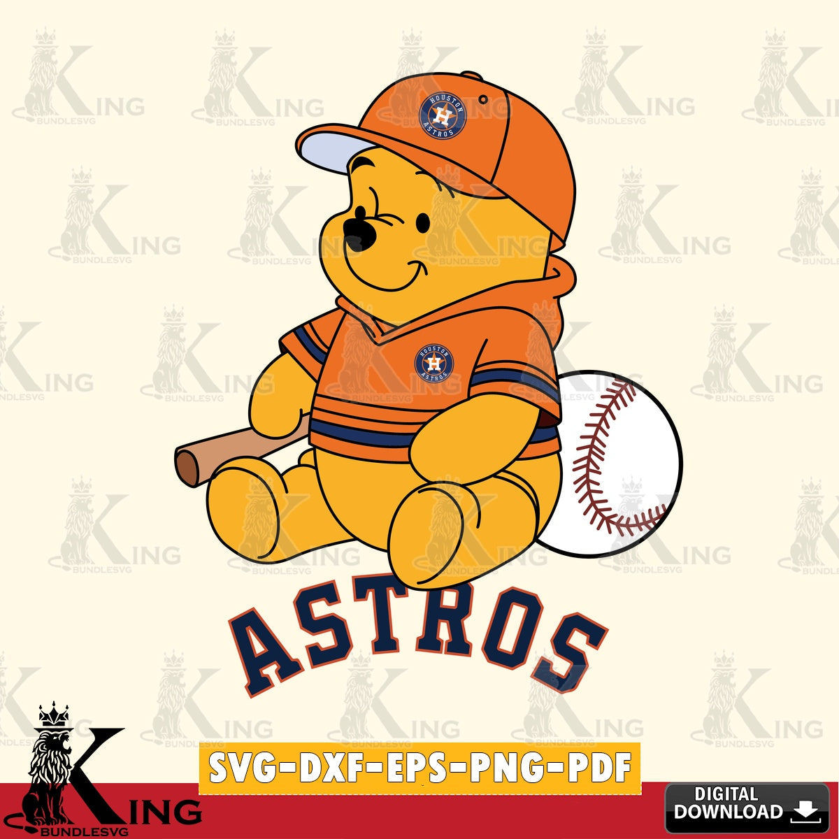 Creative design featuring Houston Astros Winnie the Pooh baseball, a printable vector design for sublimation and crafts