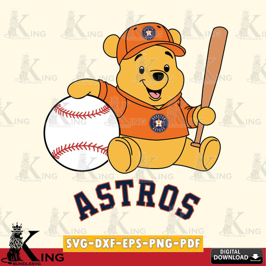 Stylish representation of Houston Astros Winnie the Pooh baseball star player SVG PNG design suitable for Glowforge and laser
