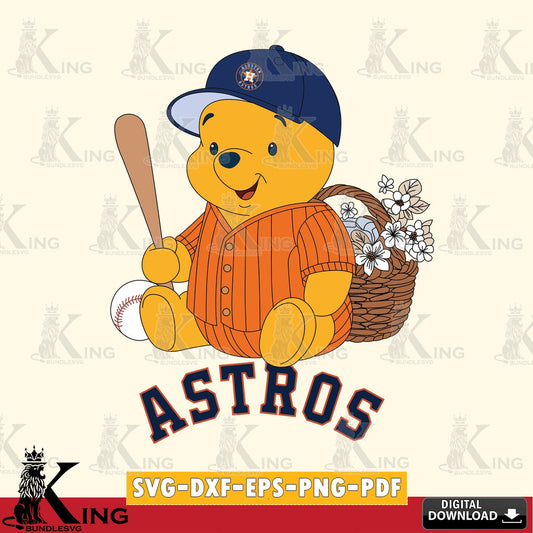 Custom design featuring Houston Astros Winnie the Pooh with Flower Baseball, printable vector design for sublimation and crafts