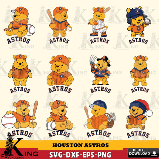 Huge collection of Houston Astros Winnie the Pooh MLB baseball bundle printable vector design for sublimation and crafts