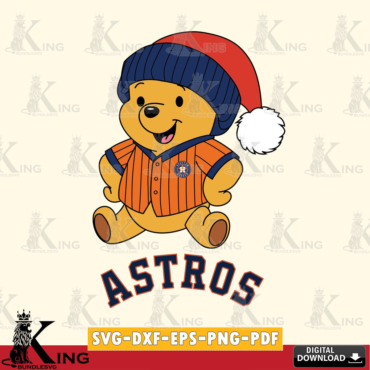 Creative design featuring Houston Astros Winnie the Pooh playing ball, crafting file for iron-on transfer and vinyl decals.
