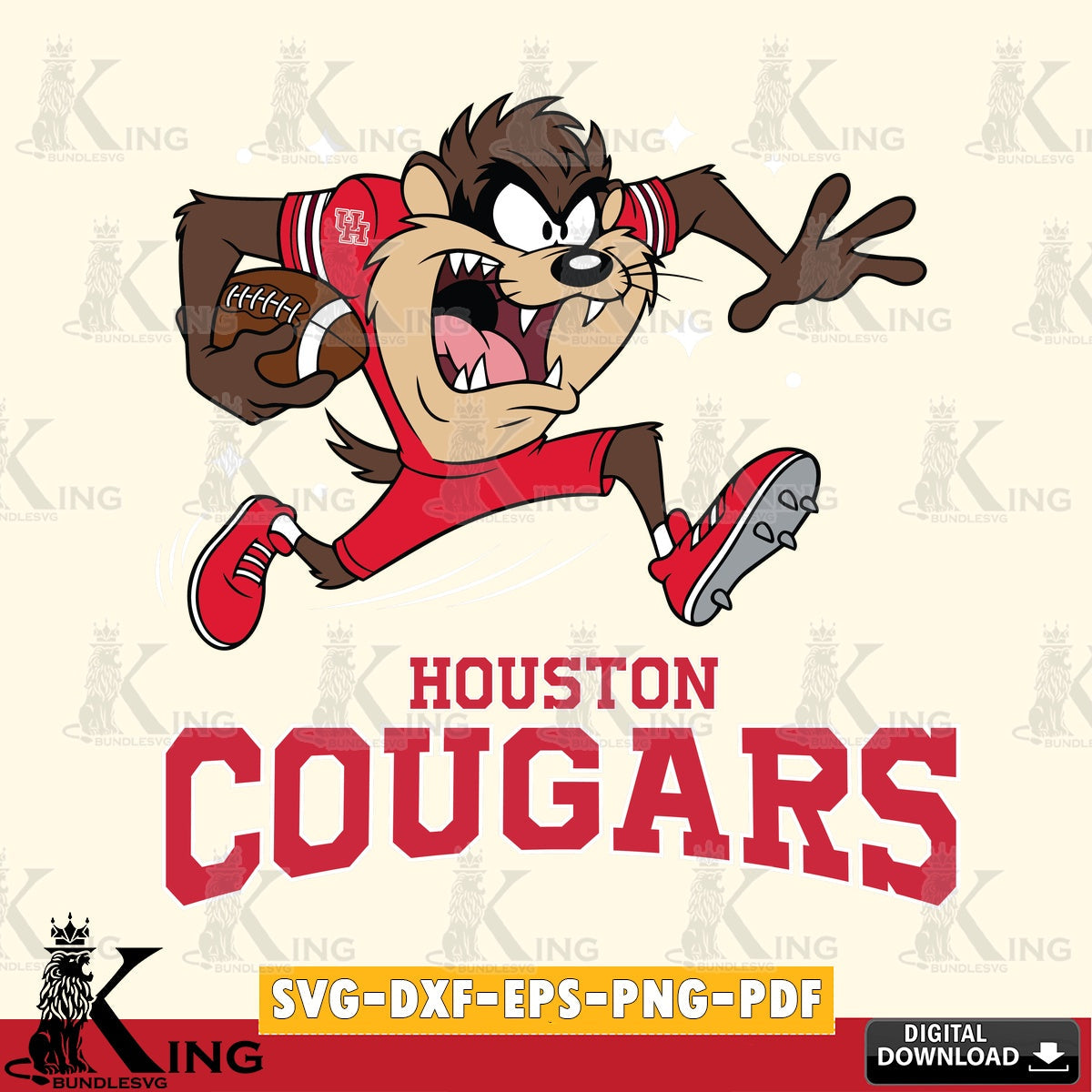 Houston Cougars Angry Taz Football SVG file, Cut file  , Digital Download , Instant Download, Taz svg, NCAA svg