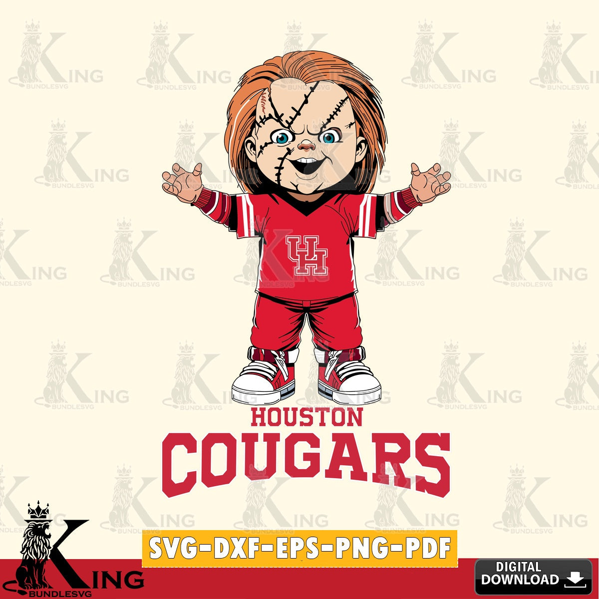 Eye-catching graphic of a Houston Cougars Chucky Football, a digital download for Cricut Maker and paper crafts.