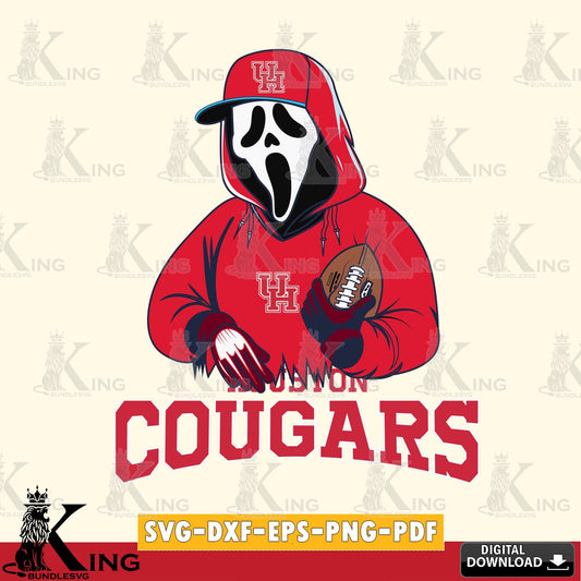 Eye-catching graphic of a Houston Cougars Ghostface Scream football player, PNG clipart for sublimation printing and graphic