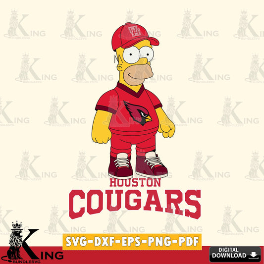 High-quality graphic of a Houston Cougars Homer Simpson football design, a printable vector design for sublimation and crafts