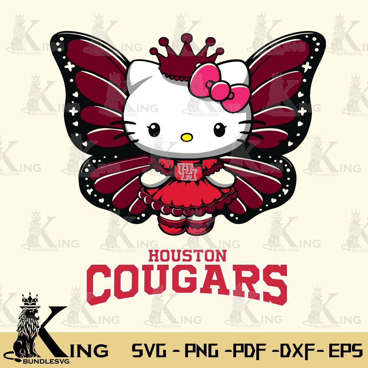 Houston Cougars Kitty Wings & Flowers Svg Eps Dxf Png File, Digital Download