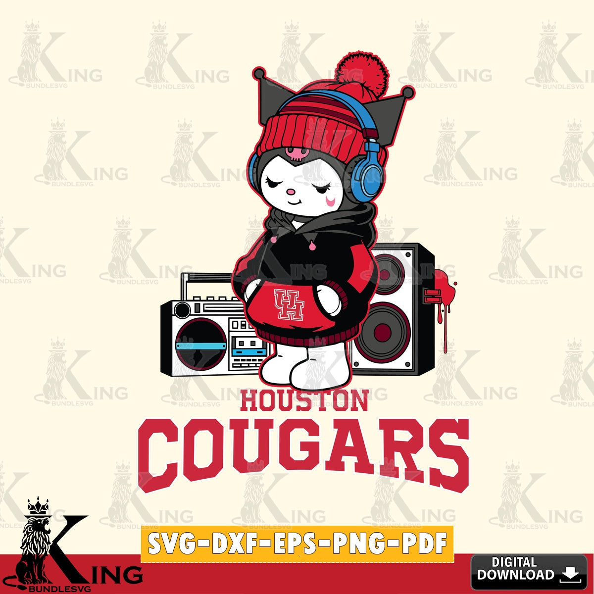 Houston Cougars Kuromi Football Music SVG file, Cricut, Cut file  , Digital Download , Instant Download, Sanrio svg, Clipart