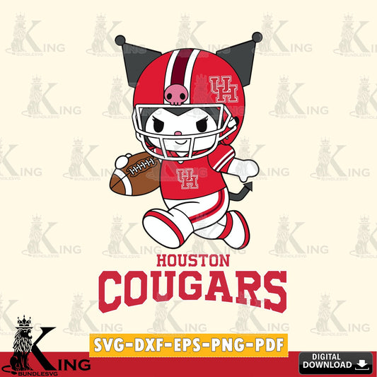 Houston Cougars Kuromi Football Run SVG file, Cricut, Cut file  , Digital Download , Instant Download, Sanrio svg, Clipart