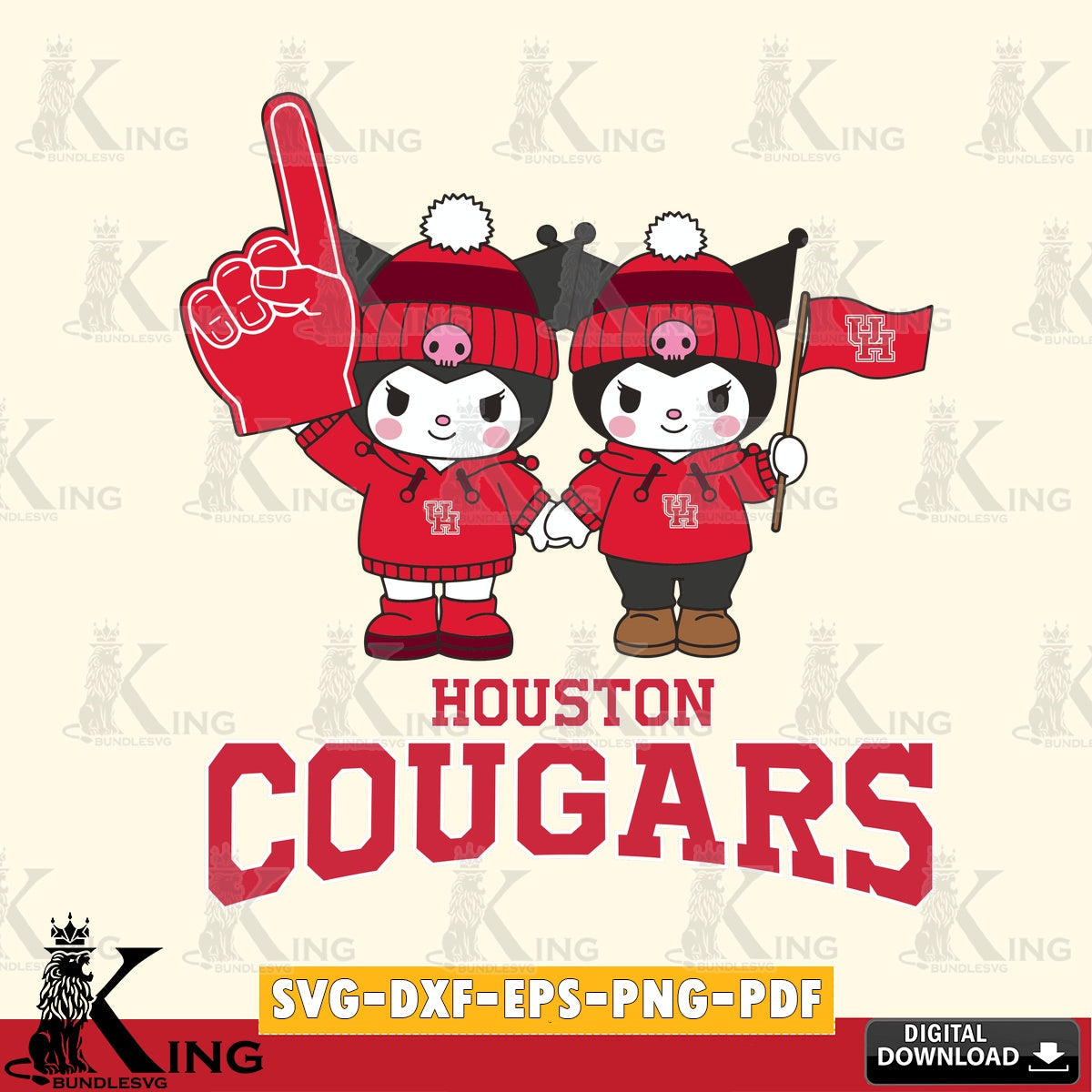 Houston Cougars Kuromi rugby Fan SVG file, Cricut, Cut file  , Digital Download , Instant Download, Sanrio svg, Clipart