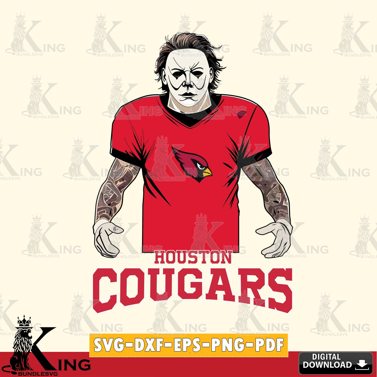 Vector design showing Houston Cougars Michael Myers tattoo football, a digital file for silhouette cameo and cricut projects