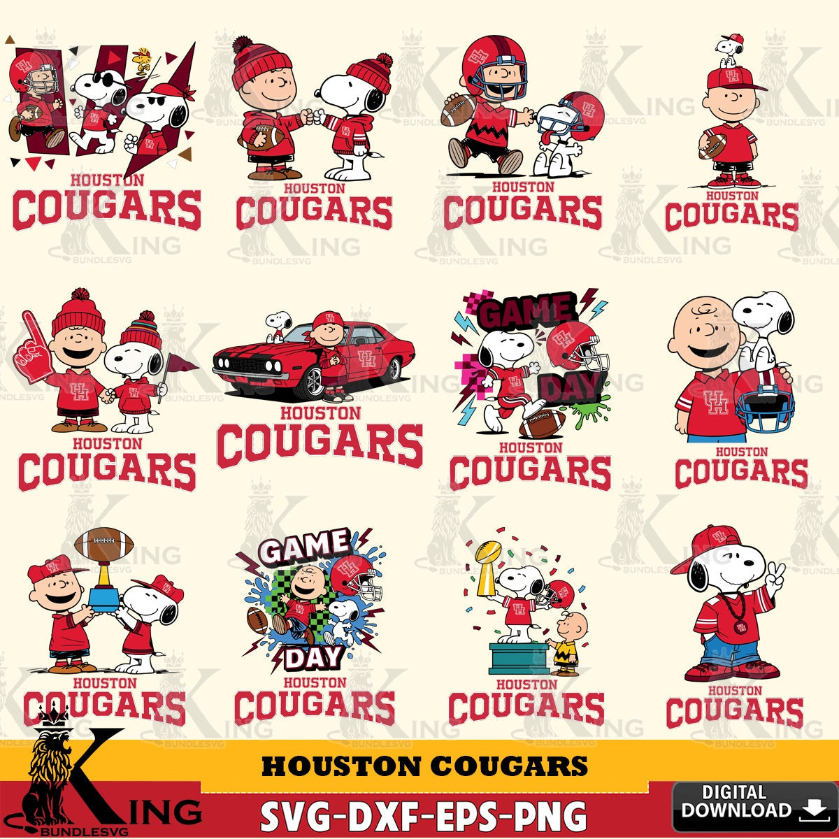 Houston Cougars Peanuts Football NCAA Bundle SVG, Cricut, Cut file  , Digital Download , Instant Download, Peanuts svg, NCAA svg, Football svg, Sport svg