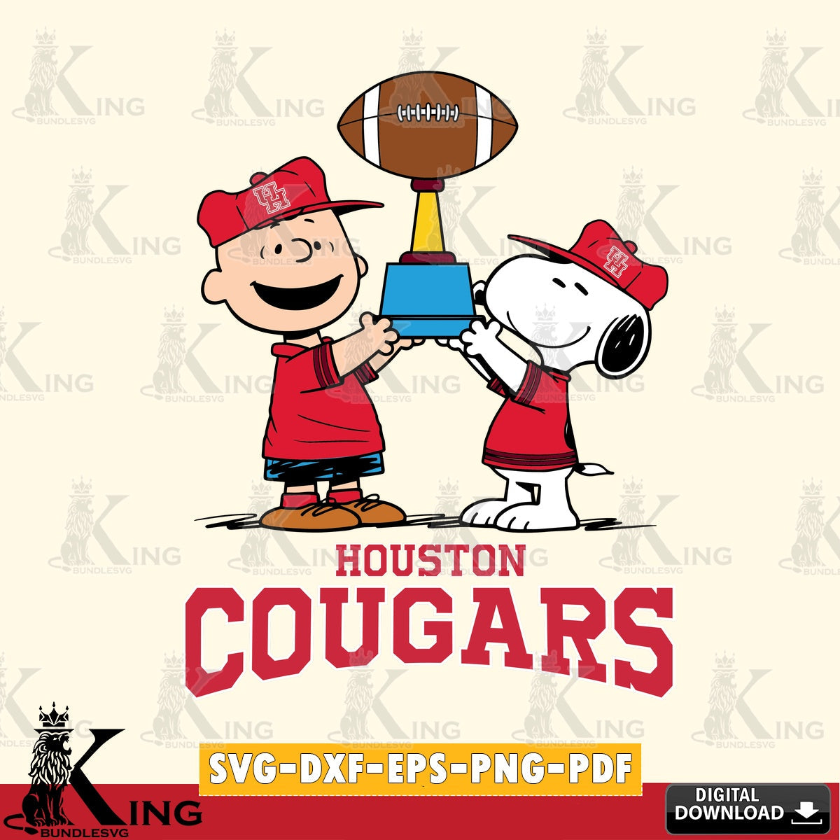 Houston Cougars Peanuts Football Trophy SVG, Cricut, Cut file  , Digital Download , Instant Download, Peanuts svg, NCAA svg, Football svg, Sport svg