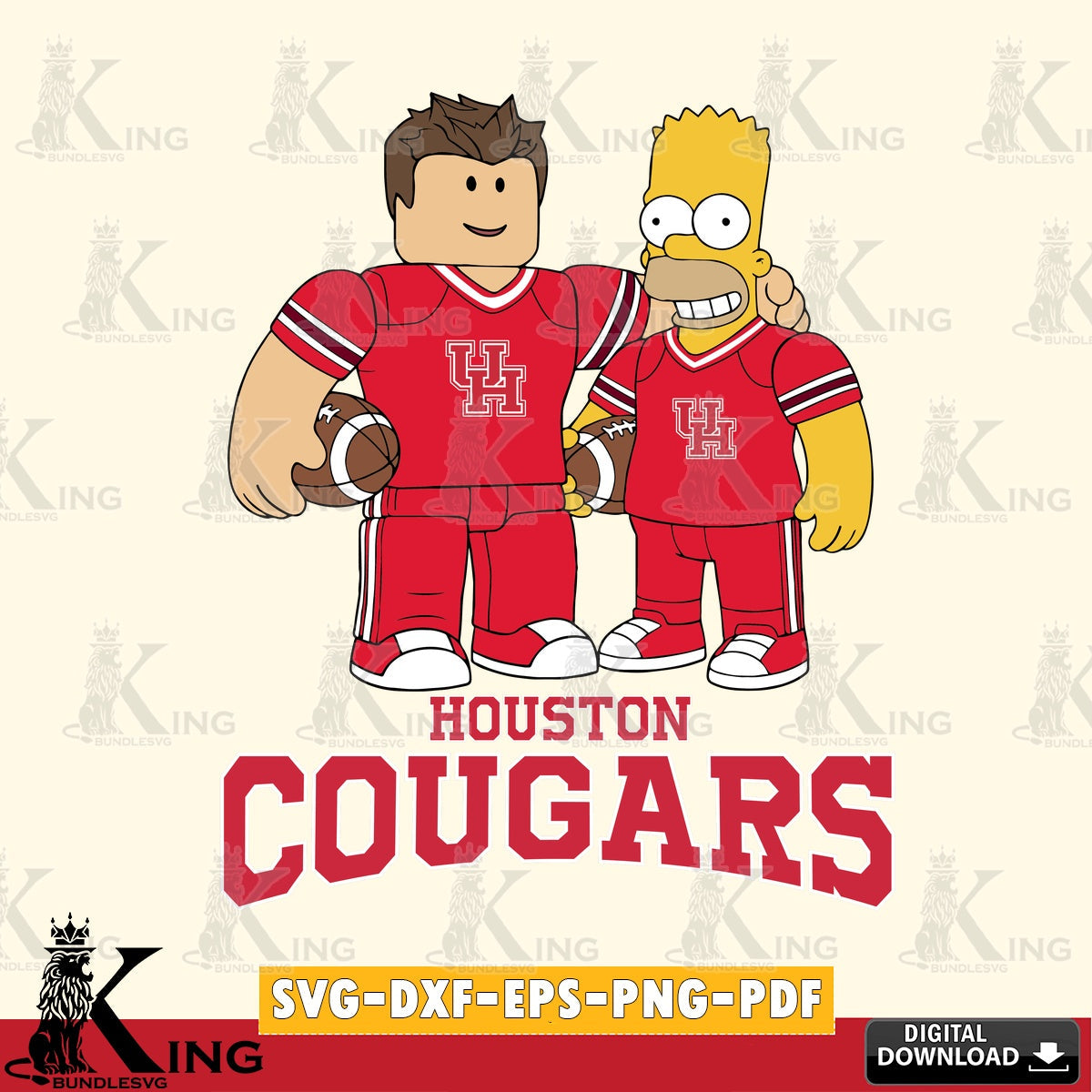 Houston Cougars Roblox & Homer Simpson Football SVG file , NCAA Cricut,  File cut , Digital Download , PDF File