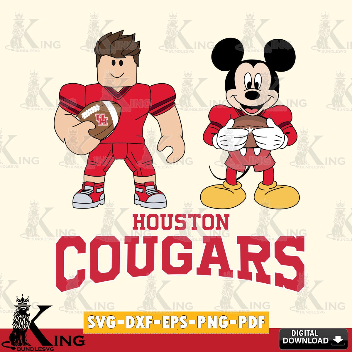 Houston Cougars Roblox & Mickey Football SVG file , NCAA Cricut,  File cut , Digital Download , PDF File