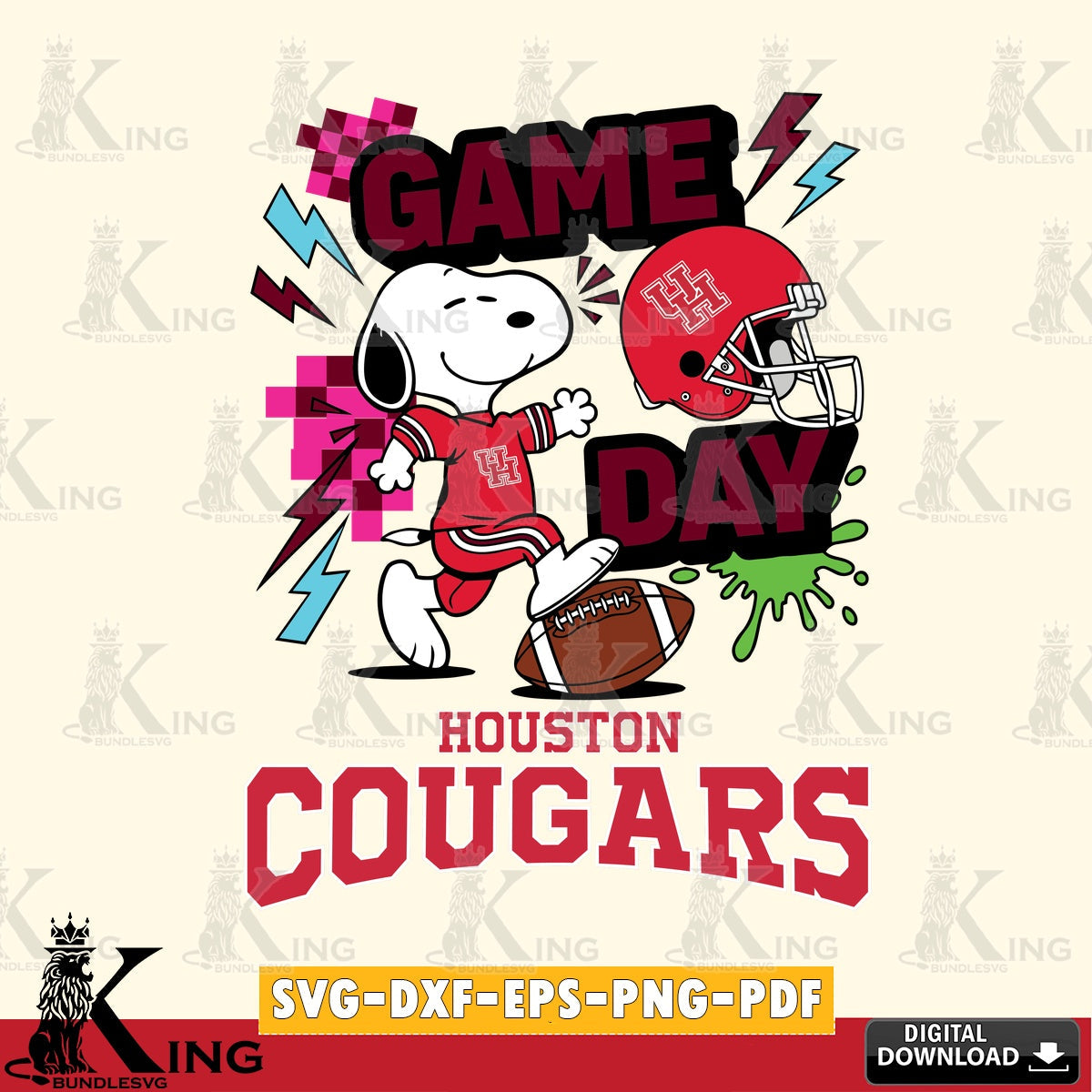 Houston Cougars Snoopy Game day SVG, Cricut, Cut file  , Digital Download , Instant Download, Peanuts svg, NCAA svg, Football svg, Sport svg
