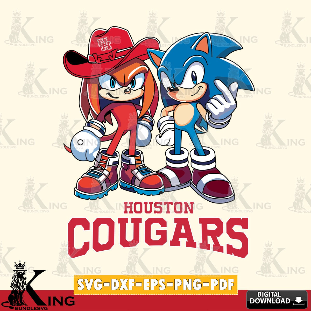Creative design featuring Houston Cougars Sonic & Knuckles football mascot SVG PNG files perfect for Cricut and Silhouette cutting