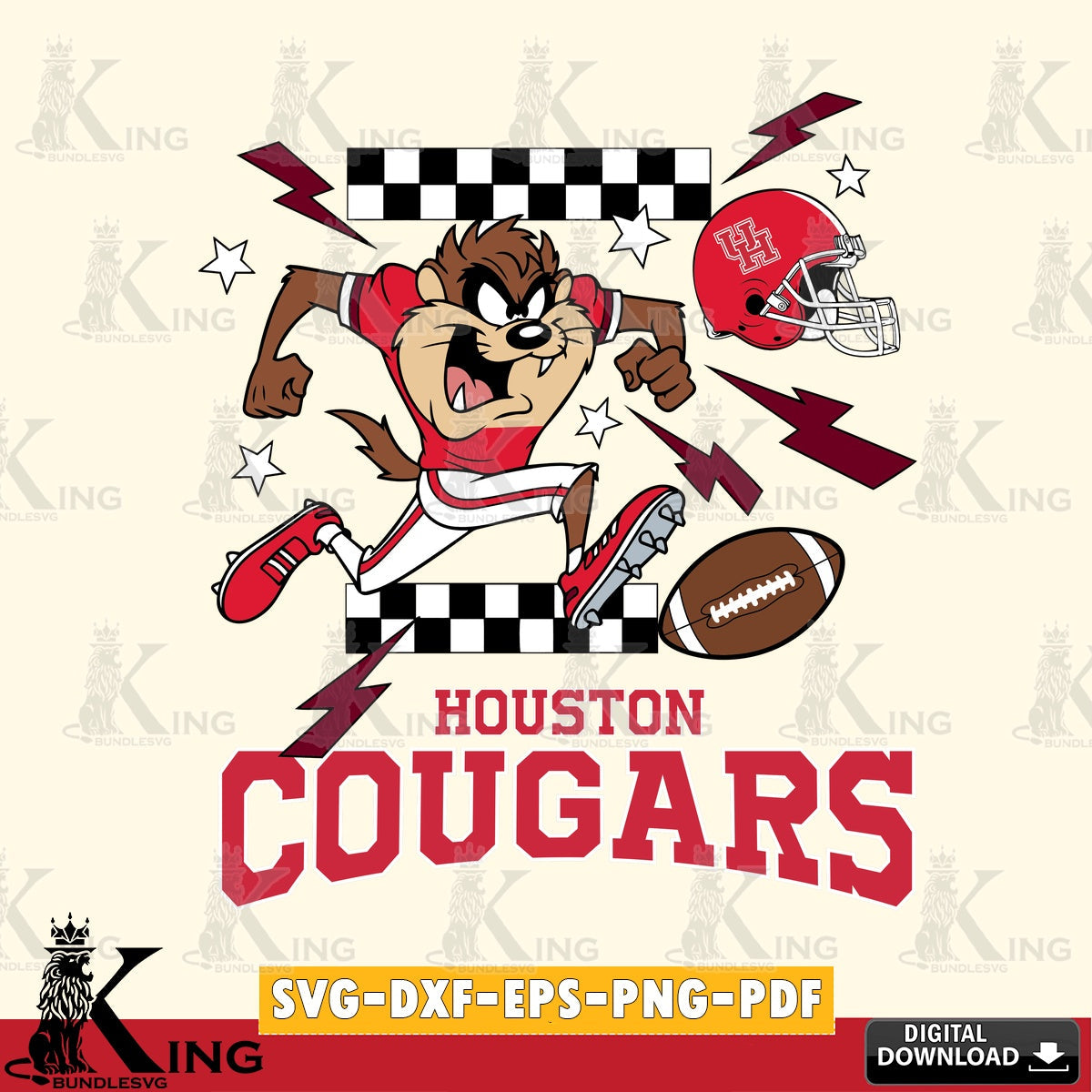 Houston Cougars Taz Football Lightning SVG file, Cut file  , Digital Download , Instant Download, Taz svg, NCAA svg