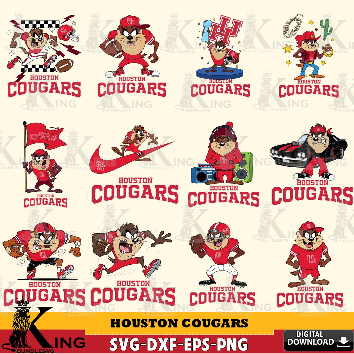 Houston Cougars Taz Football NCAA Bundle SVG file, Cut file  , Digital Download , Instant Download, Taz svg, NCAA svg
