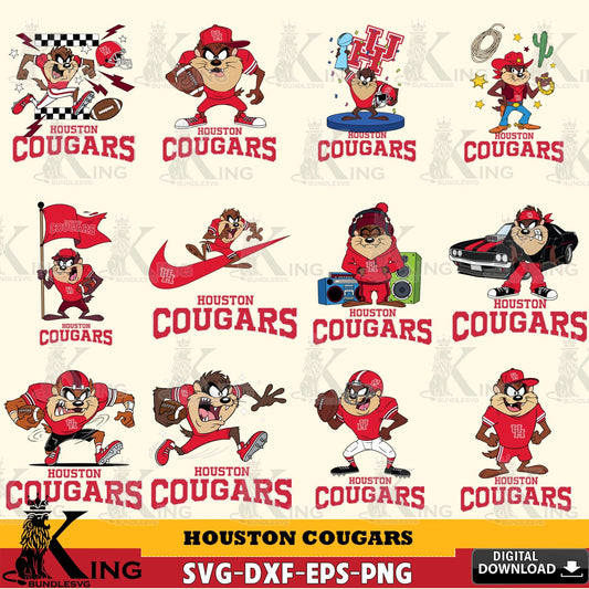 Houston Cougars Taz Football NCAA Bundle SVG file, Cut file  , Digital Download , Instant Download, Taz svg, NCAA svg