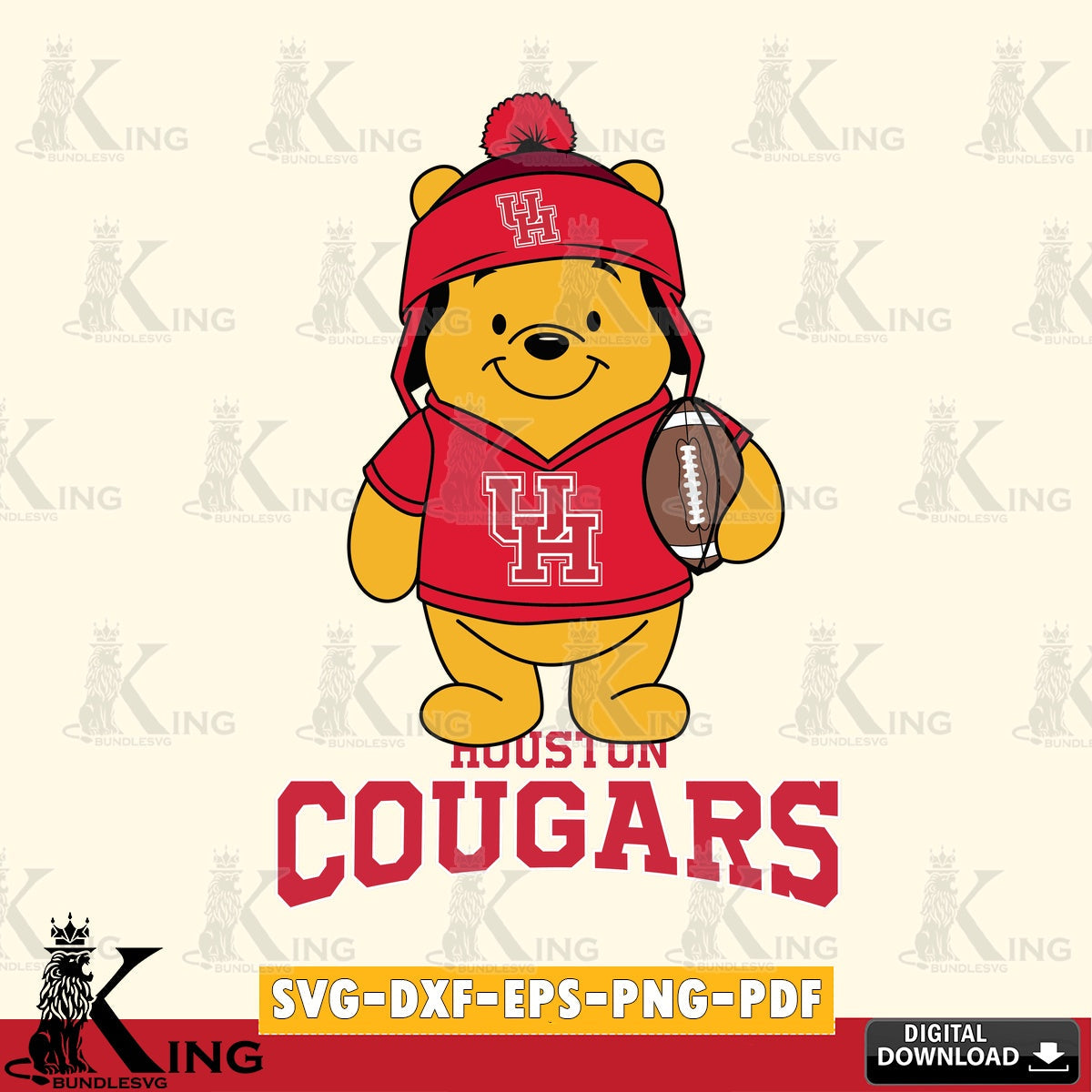 Creative design featuring Houston Cougars Winnie the Pooh player football, cut file ideal for vinyl projects and T-shirt printing