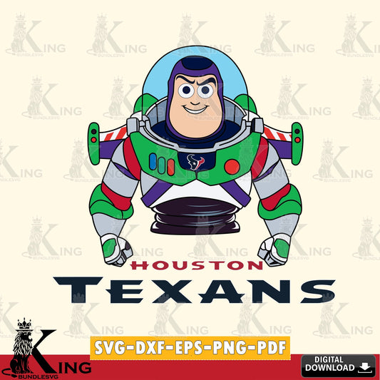 Modern graphic depicting a Houston Texans Buzz Lightyear football, SVG cut file for personalized gifts and laser projects