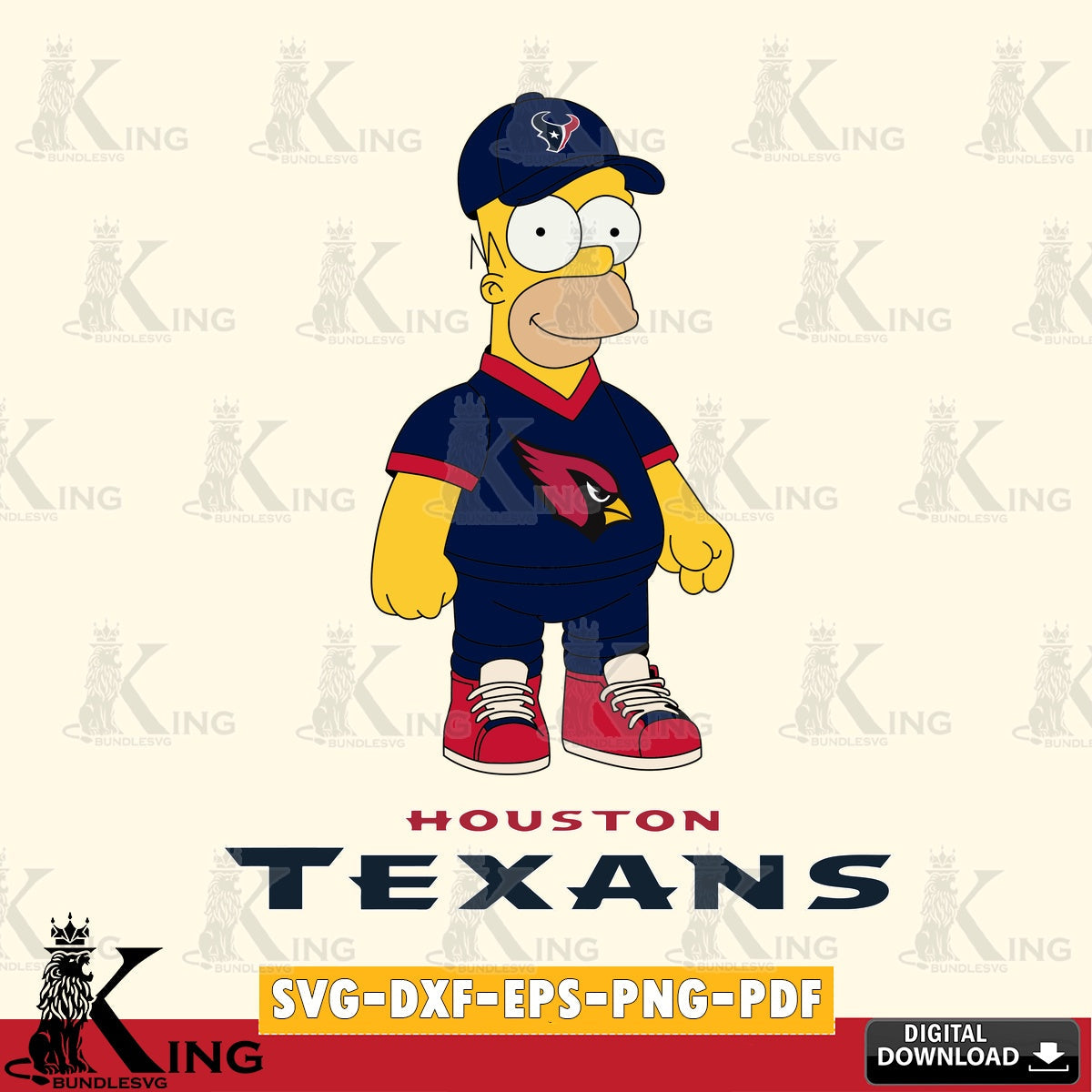 Vector design showing Houston Texans Homer Simpson football, crafting file for iron-on transfer and vinyl decals