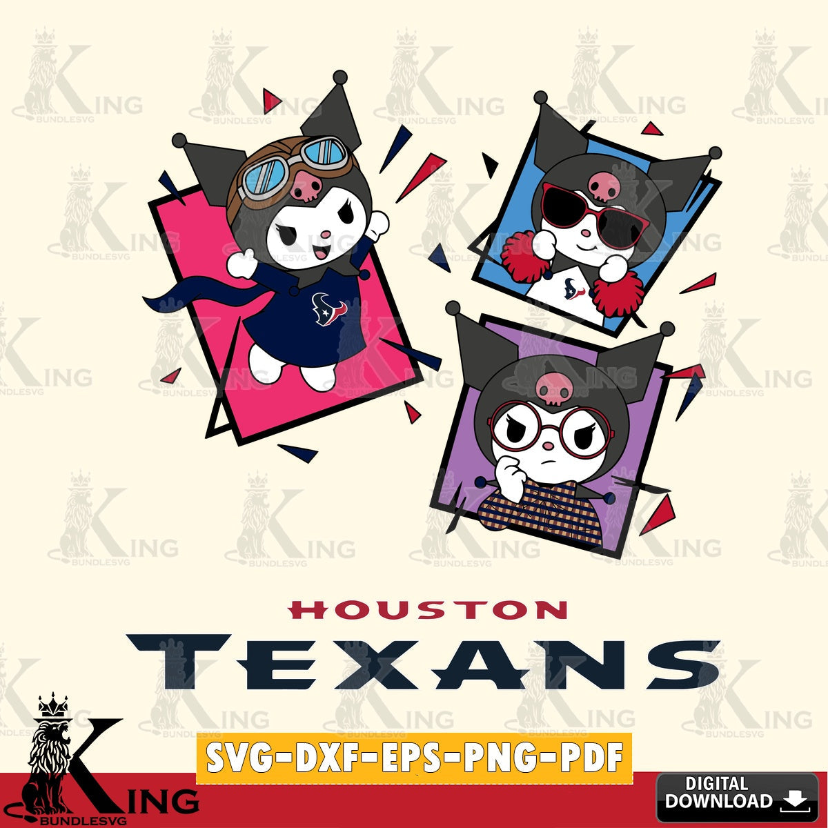 Houston Texans Kuromi Action Football SVG file, Cricut, Cut file  , Digital Download , Instant Download, Sanrio svg, Clipart