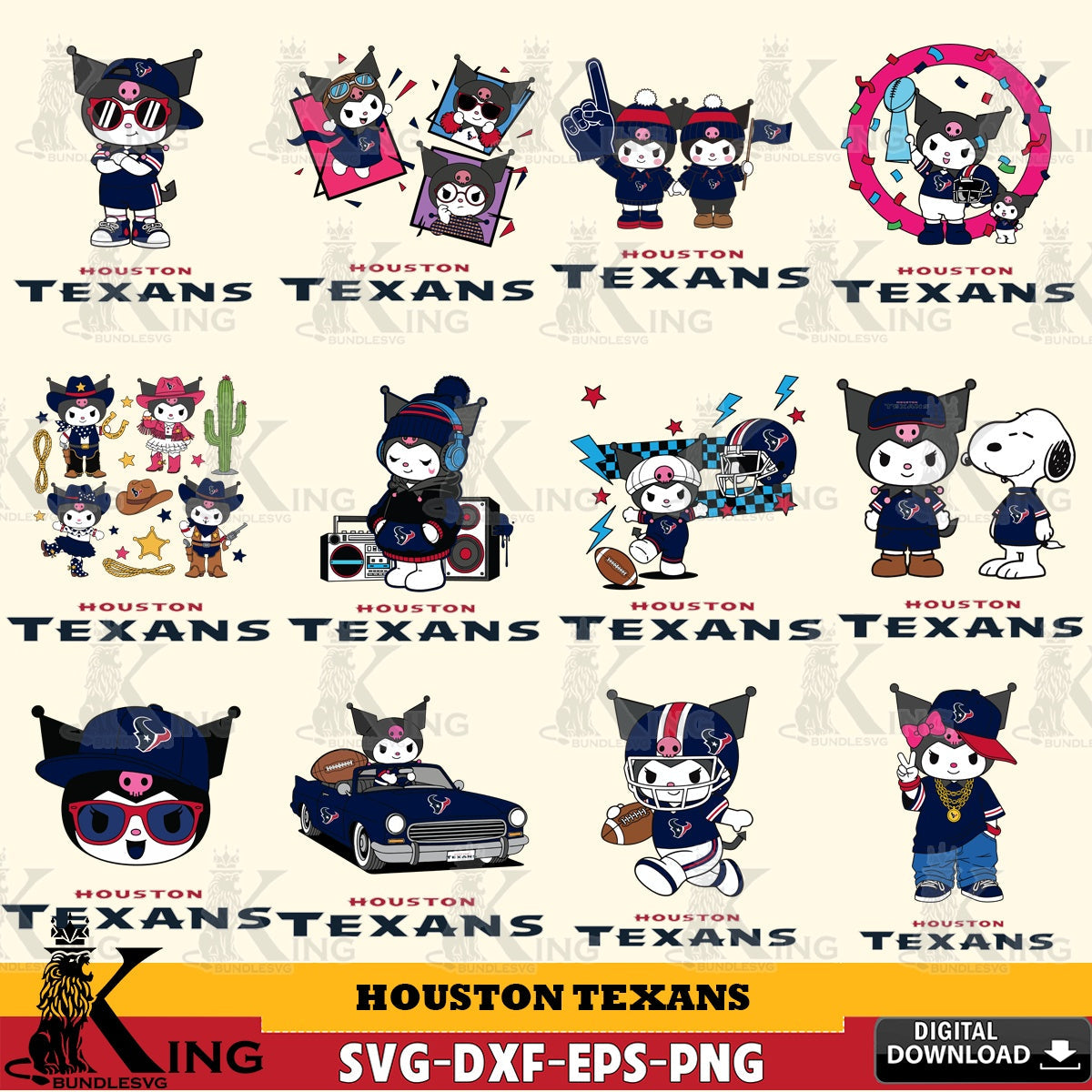 Houston Texans Kuromi Football Jersey NFL Bundle SVG file, Cricut, Cut file  , Digital Download , Instant Download, Sanrio svg, Clipart