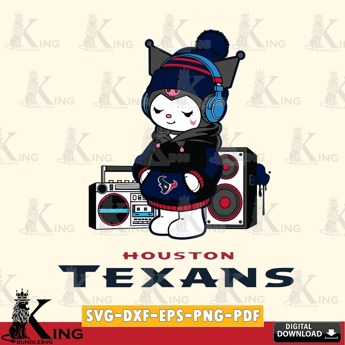 Houston Texans Kuromi Football Music SVG file, Cricut, Cut file  , Digital Download , Instant Download, Sanrio svg, Clipart