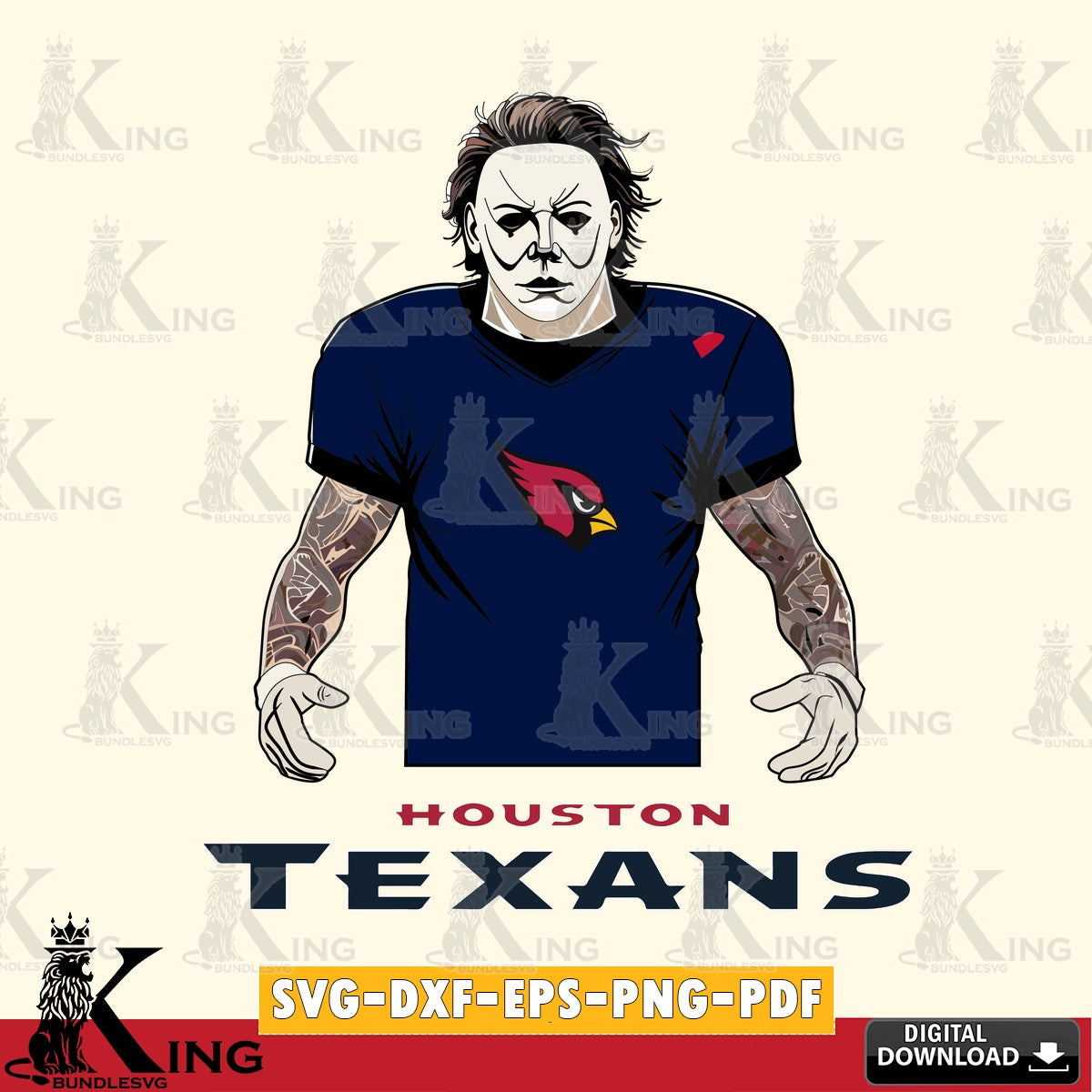 Creative design featuring a Houston Texans Michael Myers tattoo football, PNG clipart for sublimation printing and graphic design