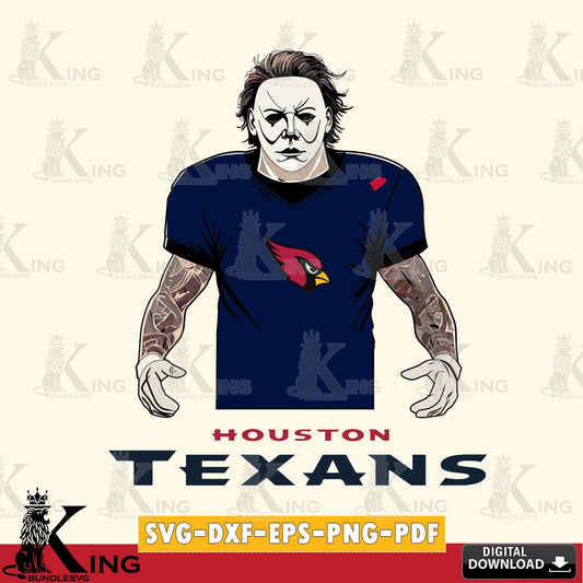 Creative design featuring a Houston Texans Michael Myers tattoo football, PNG clipart for sublimation printing and graphic design
