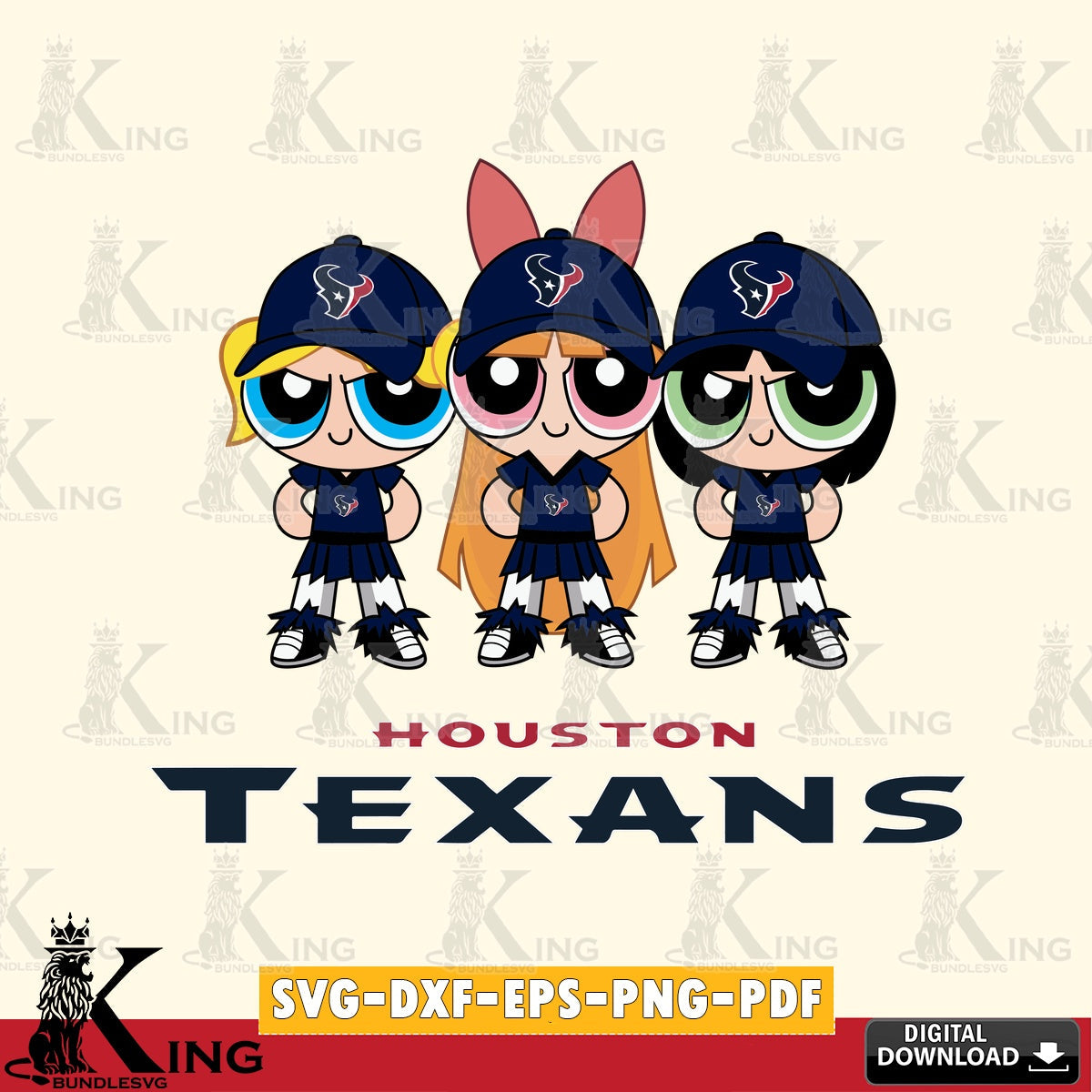 Creative design featuring Houston Texans PowerPuff Girls football vector art for engraving, cutting, and printing