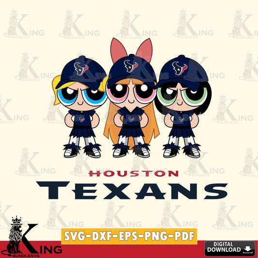 Creative design featuring Houston Texans PowerPuff Girls football vector art for engraving, cutting, and printing